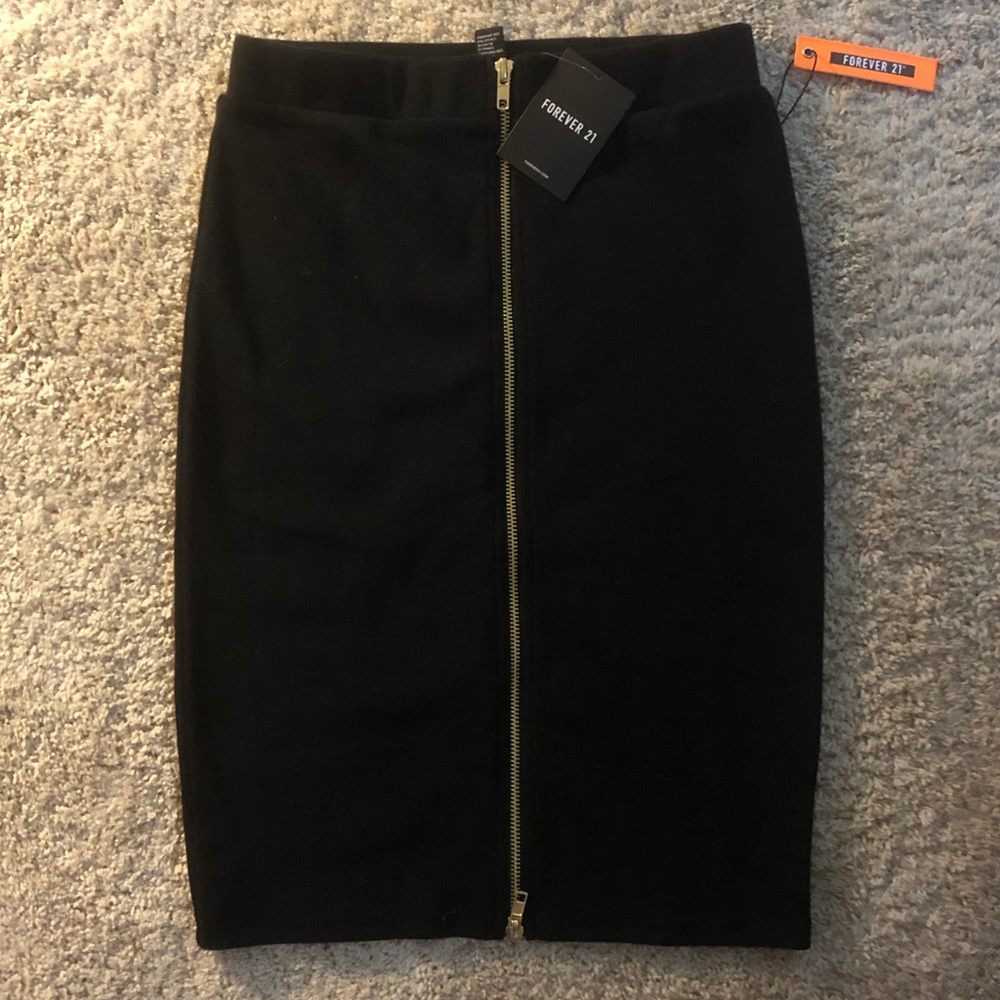 Black Pencil Skirt with Zipper Decal